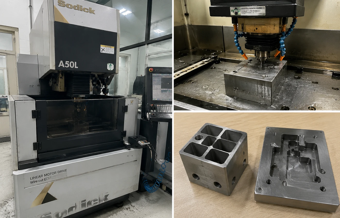 CNC EDM machine and machined cavities comparison