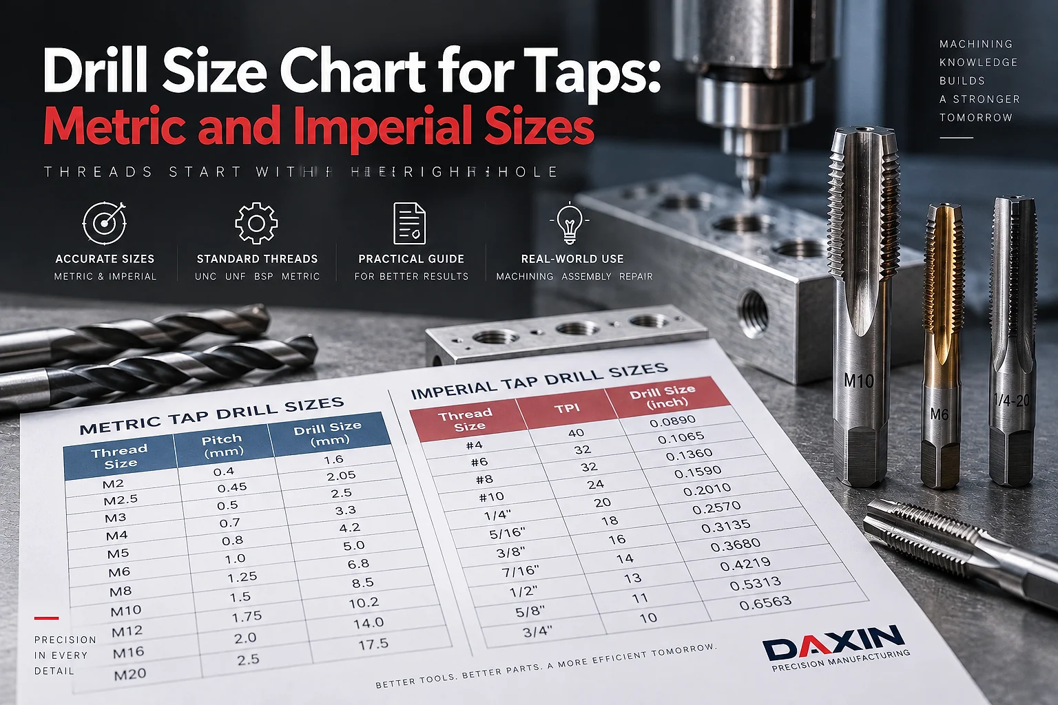 Drill size chart for metric and imperial tap drill sizes